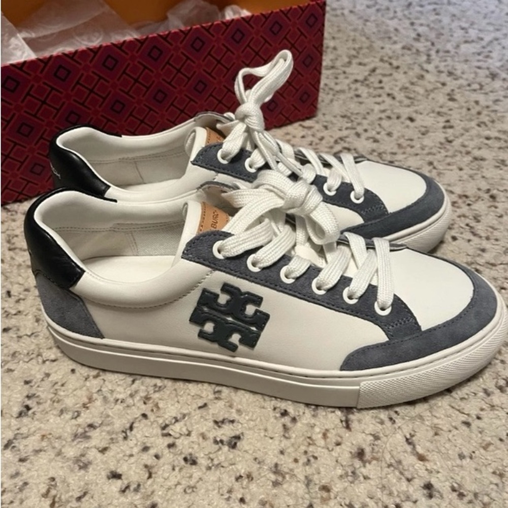Tory Burch White and Gray Athletic Sneakers with Classic Design